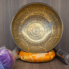 Load image into Gallery viewer, Handmade Om Mantra Carved Brass Singing Bowl - 20cm