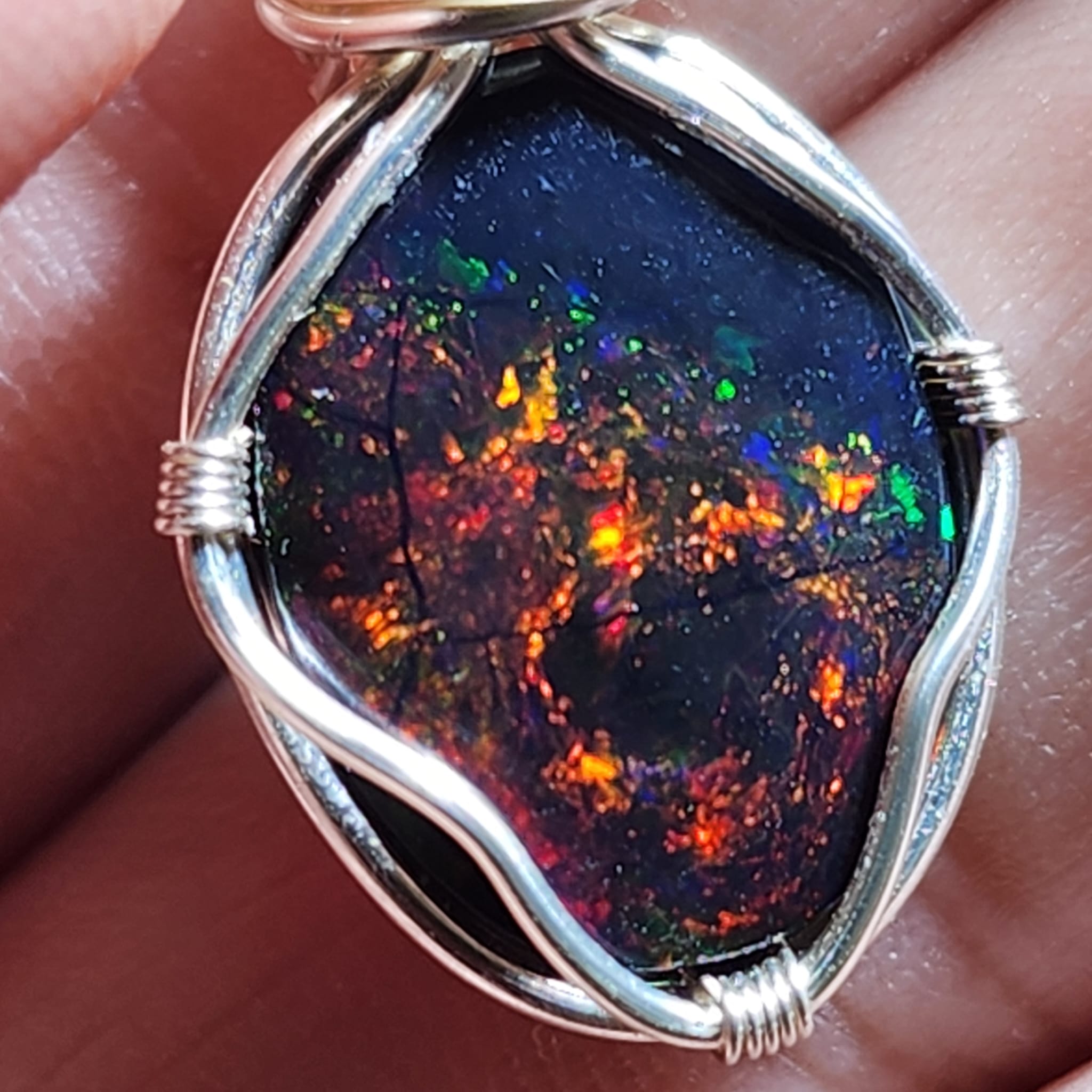 In-House Wire-Wrapped Black Opal Pendant – One-of-a-Kind Crystal