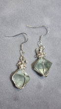 Load image into Gallery viewer, Customised Wire Wrapped Green Fluorite Octahedron Earrings (In House Customised)