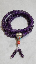 Load image into Gallery viewer, 108 Beads of Peace & Power – Amethyst Mala Necklace