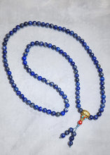 Load image into Gallery viewer, ✨ Lapis Lazuli Mala Necklace with Tibetan Silver OM Mani Padme Hum Guru Bead ✨