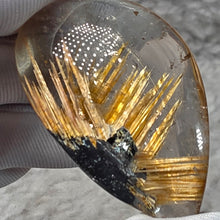 Load image into Gallery viewer, Golden Rutilated Quartz with Black Hematite Cabochon Pendant – 金发晶伴黑赤铁矿蛋面吊坠