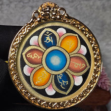 Load image into Gallery viewer, Hand-drawn Thangka Pendant – Six-Syllable Brilliant Mantra / 六字连花