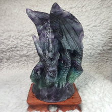 Load image into Gallery viewer, Fluorite Dragon Carving – Wisdom & Protection Display