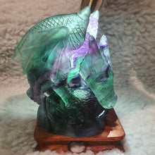 Load image into Gallery viewer, Fluorite Dragon Carving – Wisdom & Protection Display