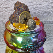 Load image into Gallery viewer, Large Liuli Ju Bao Peng with Leklai (Iridescent Goethite), Pyrite & Clear Quartz Bits – 大型琉璃聚宝盆摆件(含力泥铁矿、黄铁矿与白水晶)