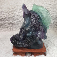 Load image into Gallery viewer, Fluorite Dragon Carving – Wisdom & Protection Display