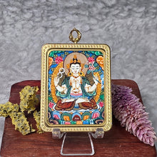 Load image into Gallery viewer, Hand-drawn Thangka Pendant – 四臂观音 / Four-armed Avalokitesvara (Rat Zodiac)