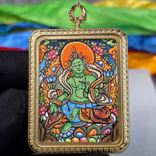 Load image into Gallery viewer, Hand-Drawn Tibetan Green Tara Pendant – 手绘藏传绿度母吊坠