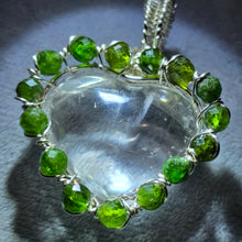 Load image into Gallery viewer, Clear Quartz Heart with Diopside Wire Wrapped Pendant – 白水晶心形透辉石绕线吊坠