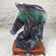 Load image into Gallery viewer, Fluorite Dragon Carving – Wisdom & Protection Display