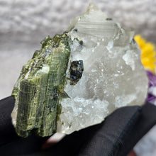 Load image into Gallery viewer, Green Tourmaline in Quartz Display – 绿碧玺共生石英矿物摆件