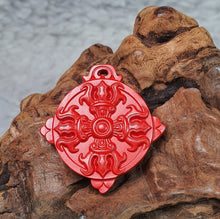 Load image into Gallery viewer, Hong Sha Cinnabar Cross Vajra Pendant – Protection & Power Talisman