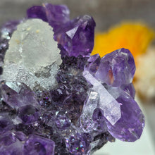 Load image into Gallery viewer, Amethyst with Calcite on Black & Red Hematite Specimen (Uruguay) – 乌拉圭紫水晶共生方解石黑红赤铁矿标本