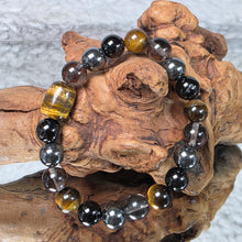 Load image into Gallery viewer, Guardian Shield Bracelet – Tiger Eye, Hematite, Obsidian & Black Tourmaline 守护之盾手链
