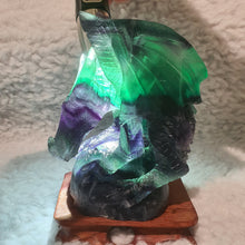 Load image into Gallery viewer, Fluorite Dragon Carving – Wisdom & Protection Display