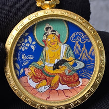 Load image into Gallery viewer, Hand-drawn Thangka Pendant with Necklace – Yellow Jambhala / 黃財神