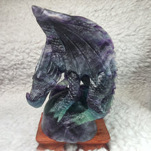 Load image into Gallery viewer, Fluorite Dragon Carving – Wisdom & Protection Display