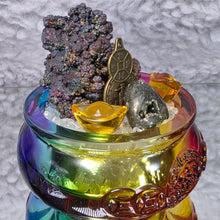 Load image into Gallery viewer, Medium Liuli Ju Bao Peng with Leklai (Iridescent Goethite), Pyrite & Clear Quartz Bits – 中型琉璃聚宝盆摆件(含力泥铁矿、黄铁矿与白水晶)