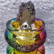 Load image into Gallery viewer, Medium Liuli Ju Bao Peng with Leklai (Iridescent Goethite), Pyrite & Clear Quartz Bits – 中型琉璃聚宝盆摆件(含力泥铁矿、黄铁矿与白水晶)