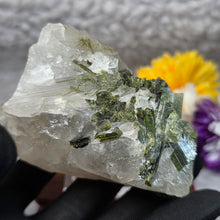 Load image into Gallery viewer, Green Tourmaline in Quartz Display – 绿碧玺共生石英矿物摆件