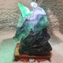Load image into Gallery viewer, Fluorite Dragon Carving – Wisdom & Protection Display