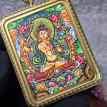Load image into Gallery viewer, Hand-drawn Thangka Pendant – 文殊菩萨 / Manjusri Bodhisattva (Rabbit Zodiac)