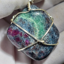 Load image into Gallery viewer, Ruby with Fuchsite & Kyanite Wire Wrapped Pendant – 红宝石共生铝云母蓝晶石绕线吊坠