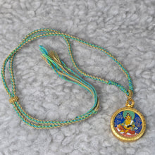 Load image into Gallery viewer, Hand-drawn Thangka Pendant with Necklace – Yellow Jambhala / 黃財神