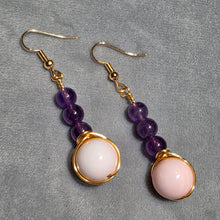 Load image into Gallery viewer, Amethyst & Pink Tridacna Earrings – Calm, Grace & Gentle Protection