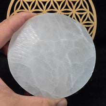 Load image into Gallery viewer, Polished Selenite Round Plate Display (10cm) – 透石膏抛光圆盘能量板