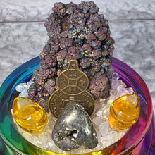 Load image into Gallery viewer, Medium Liuli Ju Bao Peng with Leklai (Iridescent Goethite), Pyrite & Clear Quartz Bits – 中型琉璃聚宝盆摆件(含力泥铁矿、黄铁矿与白水晶)