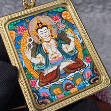 Load image into Gallery viewer, Hand-drawn Thangka Pendant – 四臂观音 / Four-armed Avalokitesvara (Rat Zodiac)