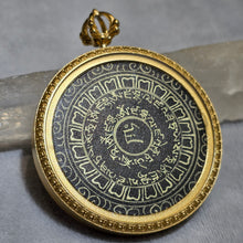 Load image into Gallery viewer, Hand-Drawn Yellow Jambhala (黄财神) Mantra Wheel Pendant