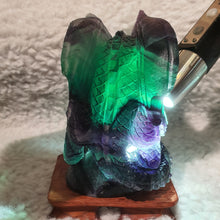 Load image into Gallery viewer, Fluorite Dragon Carving – Wisdom & Protection Display