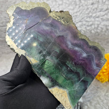 Load image into Gallery viewer, Fluorite with Pyrite Slab Display – 萤石共生黄铁矿天然矿物摆件