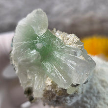 Load image into Gallery viewer, Green Apophyllite with Mesolite (India) – 印度绿色鱼眼石共生钠沸石矿标