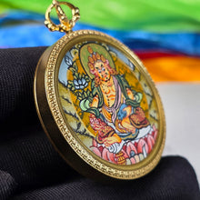 Load image into Gallery viewer, Hand-Drawn Tibetan Yellow Jambhala Pendant (Light Green) – 手绘藏传黄财神浅绿色吊坠