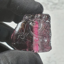 Load image into Gallery viewer, Bi-Tone Tourmaline Fish, Bamboo & Ruyi Carving Pendant – Abundance & Steady Growth