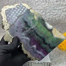 Load image into Gallery viewer, Fluorite with Pyrite Slab Display – 萤石共生黄铁矿天然矿物摆件