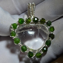 Load image into Gallery viewer, Clear Quartz Heart with Diopside Wire Wrapped Pendant – 白水晶心形透辉石绕线吊坠
