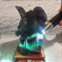 Load image into Gallery viewer, Fluorite Dragon Carving – Wisdom & Protection Display