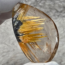 Load image into Gallery viewer, Golden Rutilated Quartz with Black Hematite Cabochon Pendant – 金发晶伴黑赤铁矿蛋面吊坠
