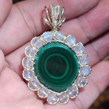 Load image into Gallery viewer, 💚🌙 In-House Wire-Wrapped Malachite with Moonstone Pendant – Transformation • Protection • Intuition 🌙💚
