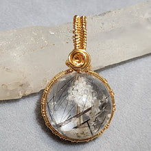 Load image into Gallery viewer, In-House Wire Wrapped White Phantom with Black Rutiles Pendant

