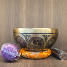 Load image into Gallery viewer, Handmade Om Mantra Carved Brass Singing Bowl - 20cm
