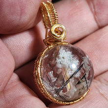 Load image into Gallery viewer, In-House Wire Wrapped White Phantom with Black Rutiles Pendant

