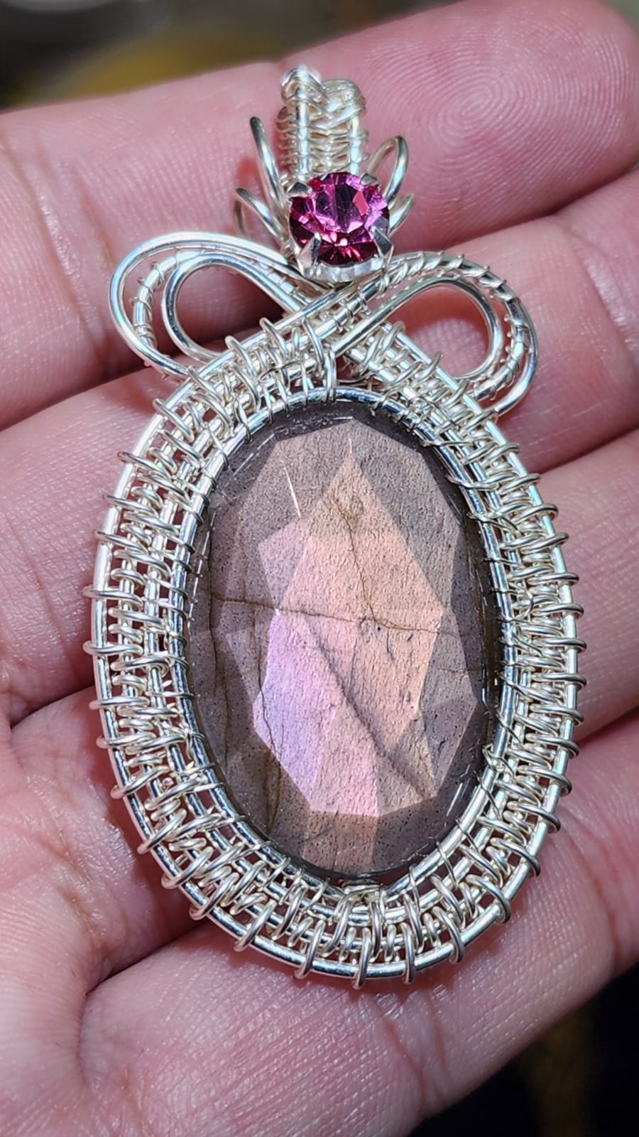 Faceted Spectrolite Wire-Wrapped Pendant (In-House customised)