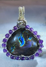 Load image into Gallery viewer, 🔮✨ In-House Wire-Wrapped Labradorite (Spectrolite) with Faceted Amethyst Beads Pendant
