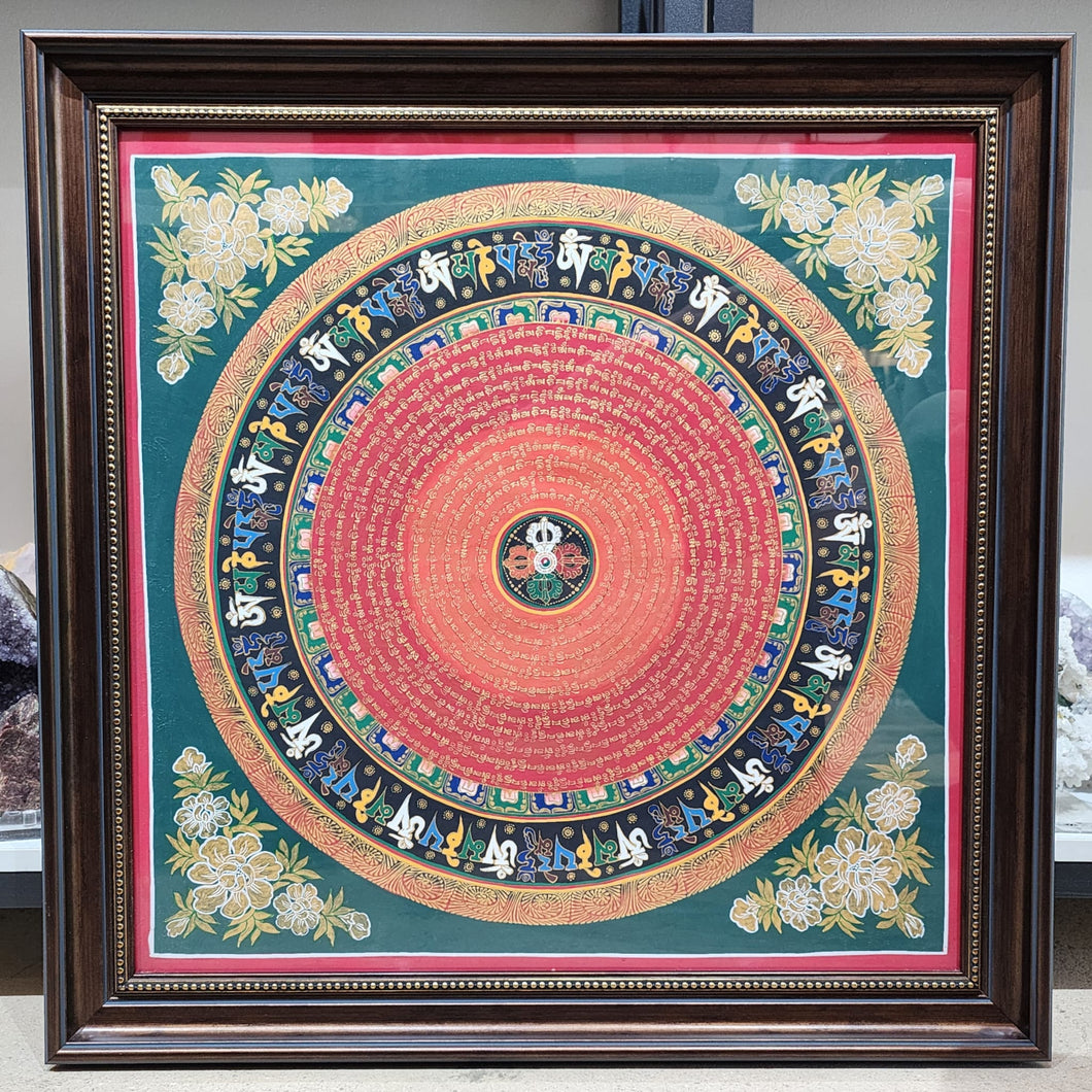 ✨ Sacred Hand-Drawn Mantra Mandala Thangka – Energy, Protection & Blessings ✨